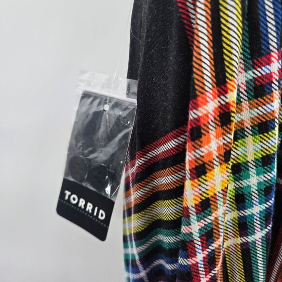 Torrid Black Rainbow Plaid Decorative Buttons Pockets Pull On Midi Skirt 2/2x - Picture 5 of 8